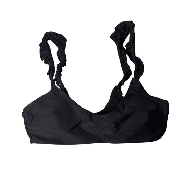NWT Aerie Black Ruffle Scoop Bikini Top Size Small Swim Padded Adjustable - Picture 3 of 6